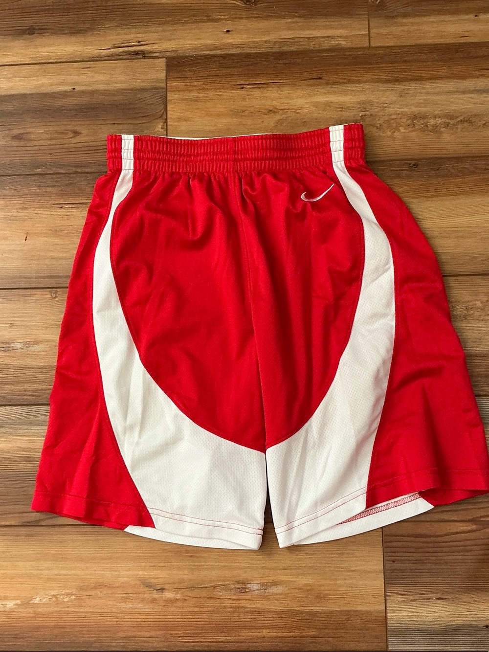Nike Red & White Basketball Shorts with Swoosh